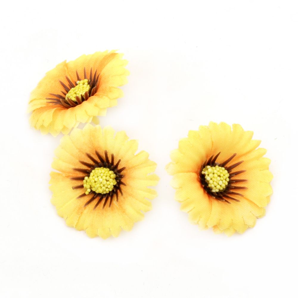 Bright flower aster 35 mm with stump for mounting, yellow - 10 pieces