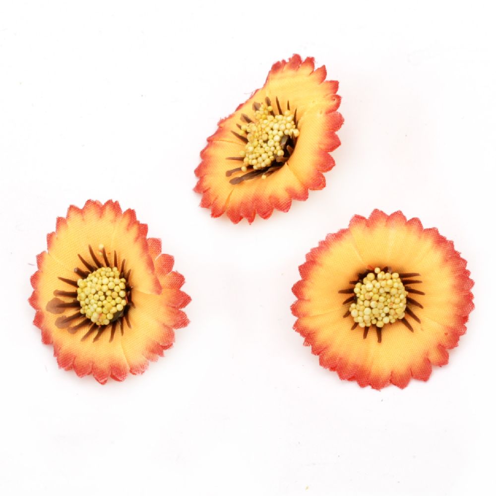 Artificial aster 35 mm with stump for installation, orange - 10 pieces