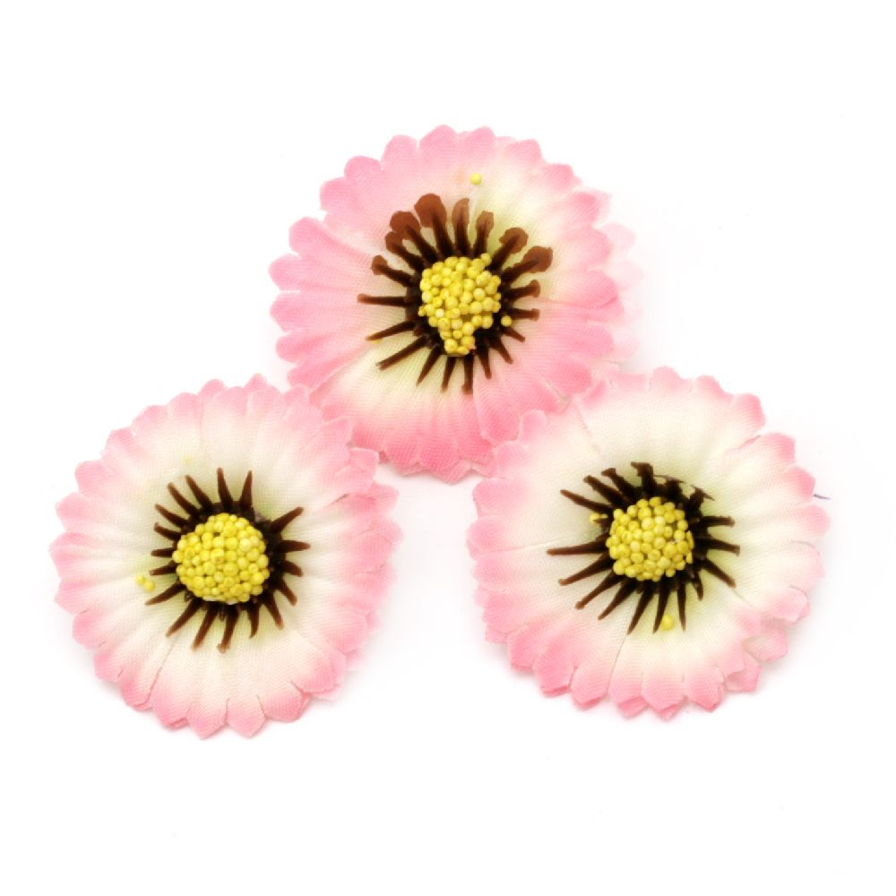 Pink aster 35 mm with stump for decoration, white and pink - 10 pieces