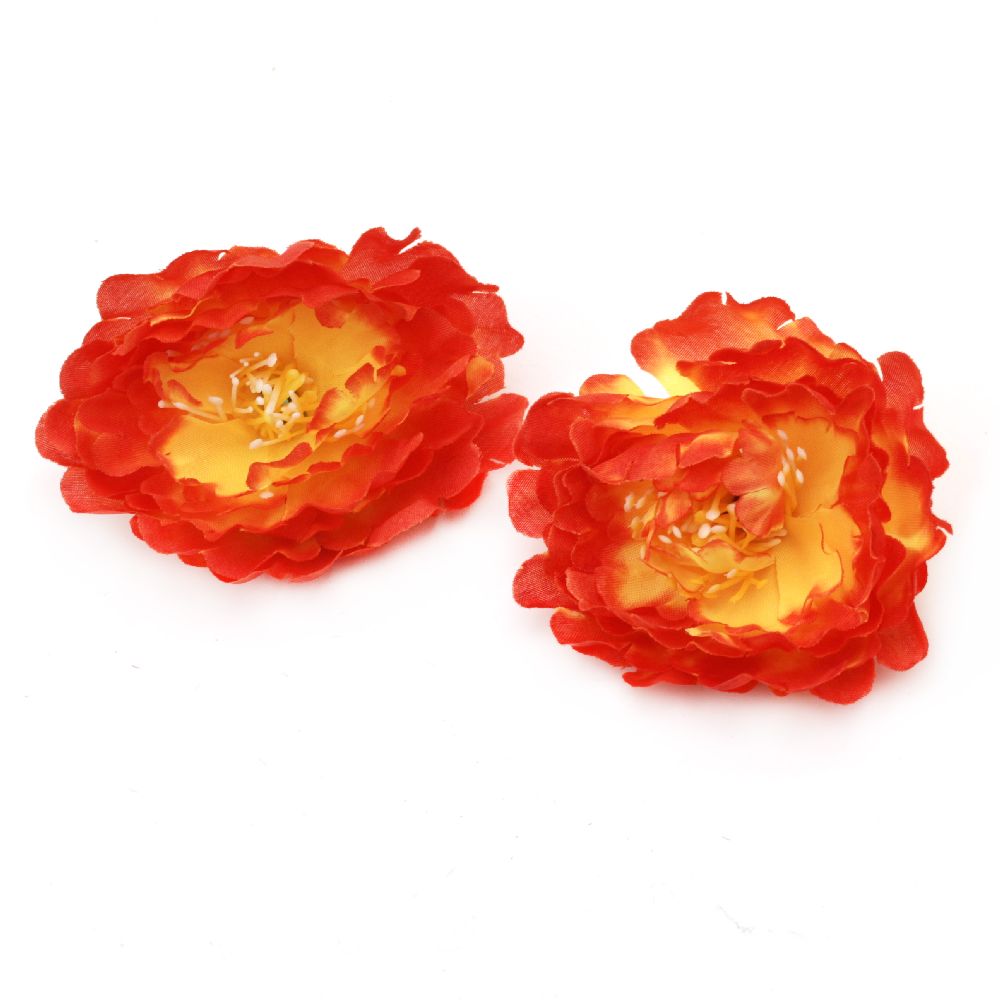 Peony 75 mm with a stump for installation  yellow/orange -5 pieces