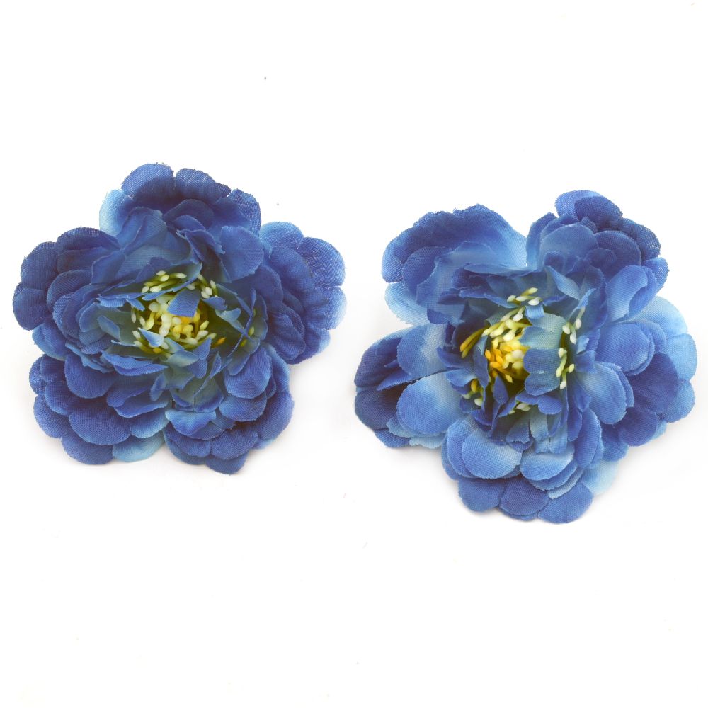 Peony flower with stump 75 mm  for installation, blue color - 5 pieces