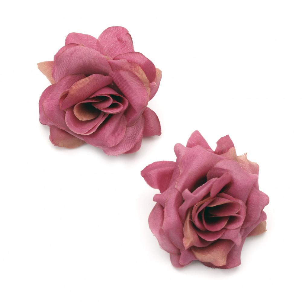 Цвят роза от текстил 55 мм с пънче за монтаж лилава -5 броя