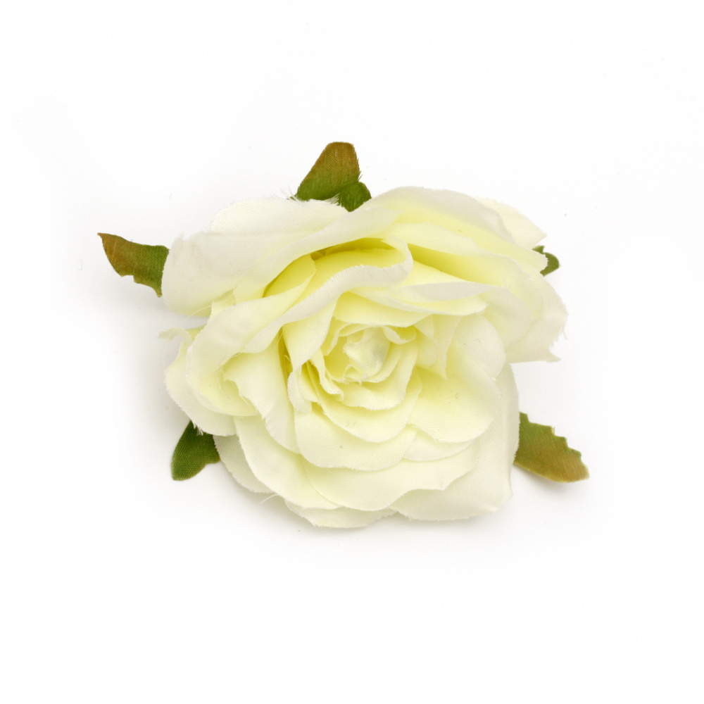 Textile rose 70 mm with stump for installation cream color - 2 pieces