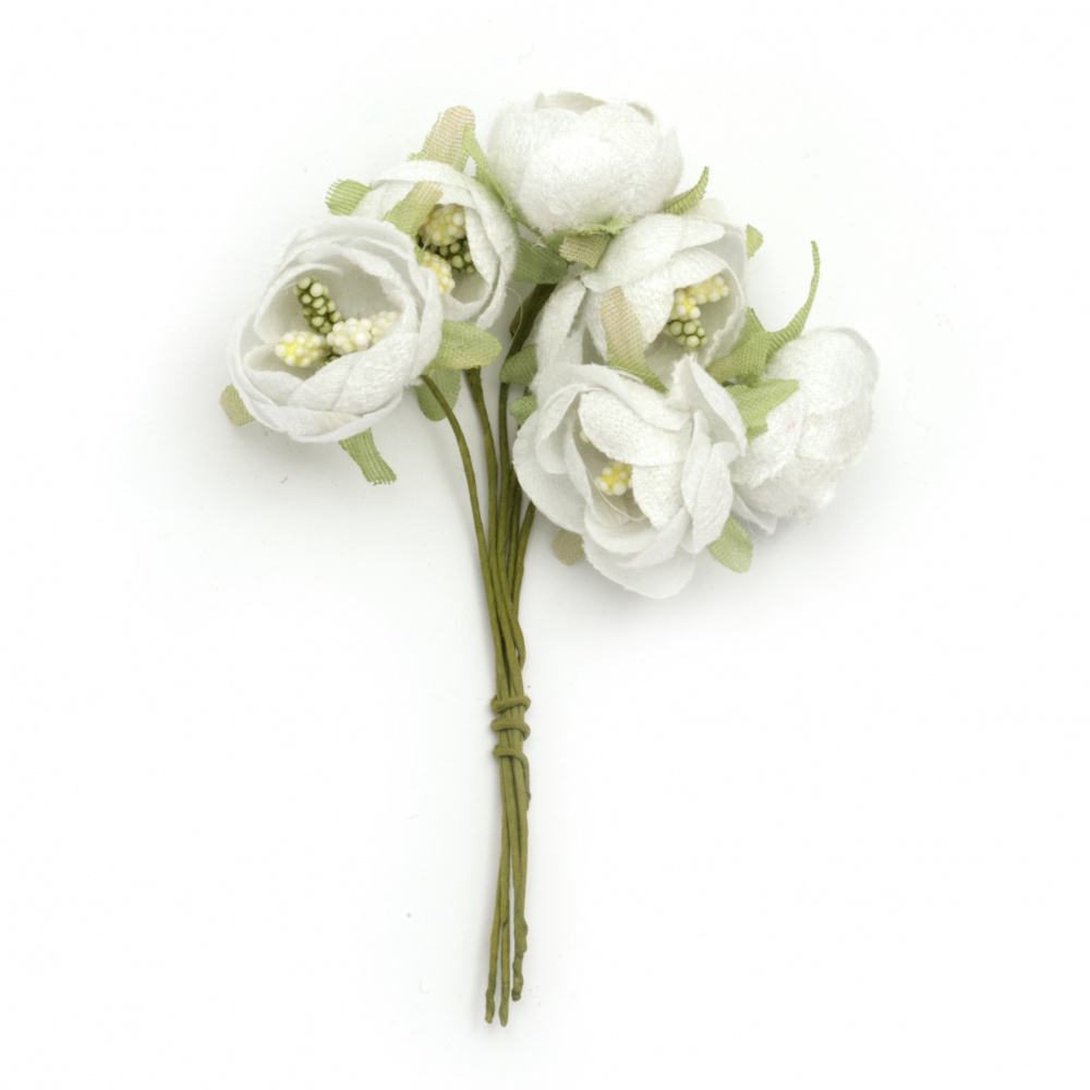 Букет цветя от текстил с тичинка от стиропор цвят бял  20x120 мм -6 броя