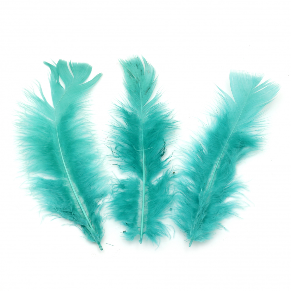Feather for decoration 120~170x35~40 mm turquoise - 10 pieces