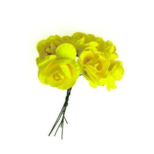Bouquet of paper Roses with wire stems for decoration 30x80 mm yellow - 6 pieces