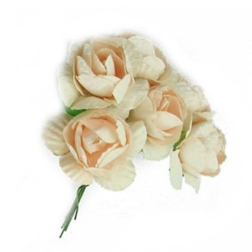 Букет рози от хартия и тел цвят праскова 30x80 мм -6 броя