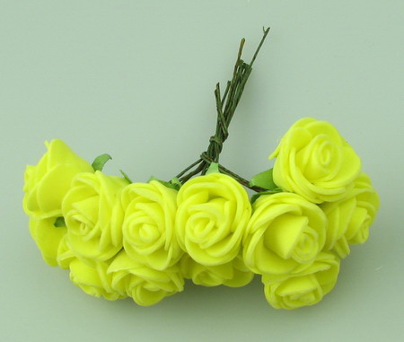 Vivid EVA Foam Rose bouquet 25 mm with wire stems, yellow - 12 pieces