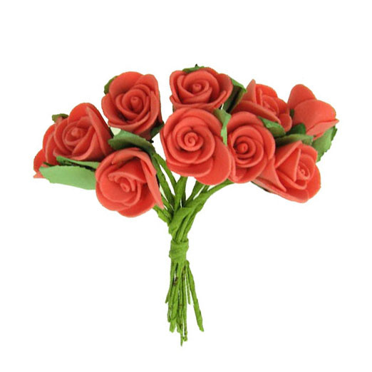 Букет от гумирани рози цвят светло червен 27x20 мм -12 броя