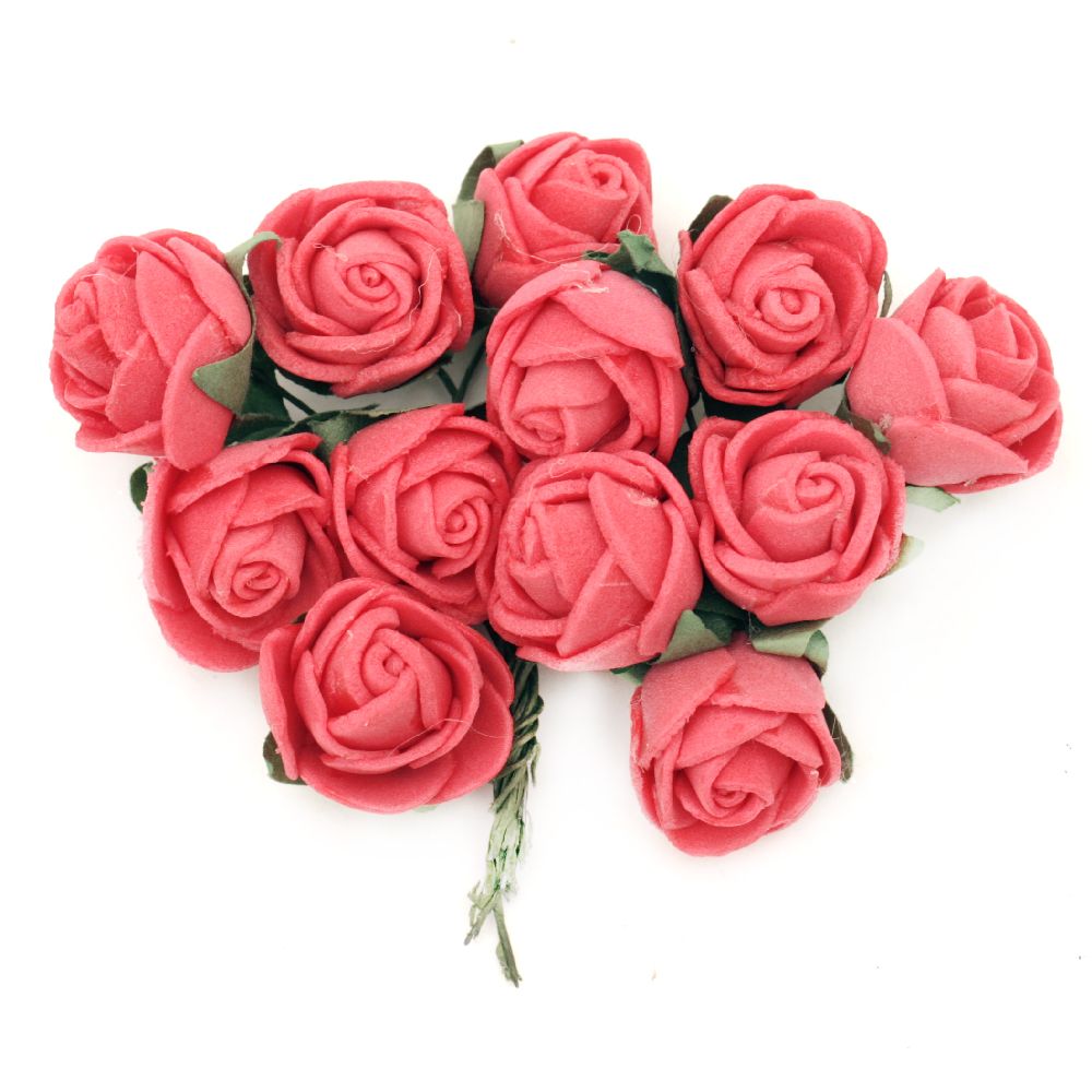 Букет от гумирани рози и тел цвят червен 20x90 мм -12 броя