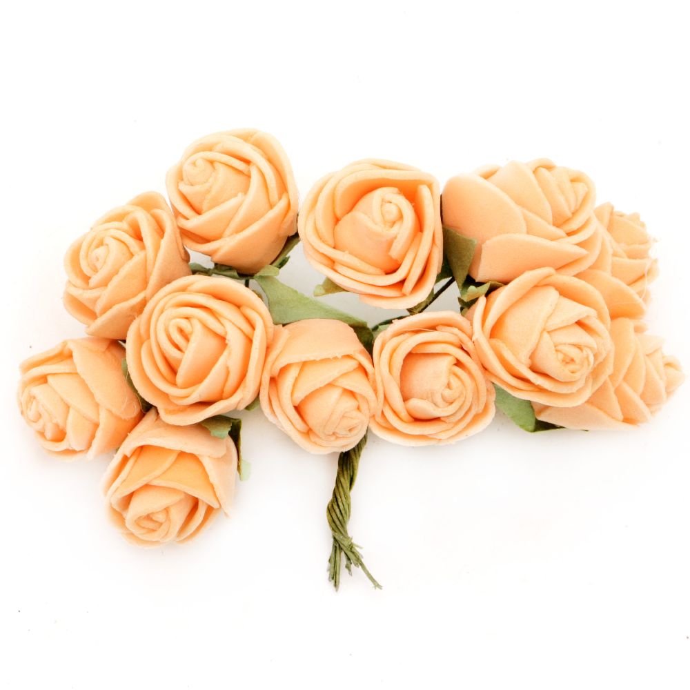 Buchet trandafir 20x90 mm cauciuc și sârmă portocaliu -12 bucăți