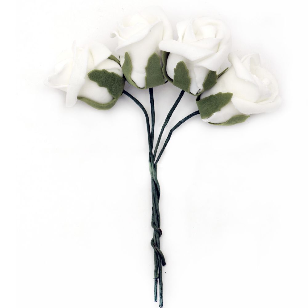 EVA Foam Rose bouquet  40x45 mm with Wire Stems 130 mm, white - 4 pieces