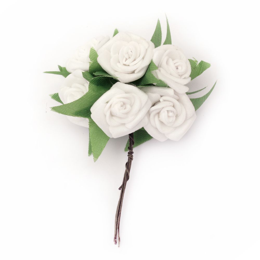 Rose rubber bouquet for embellishment of wedding cards, albums 25x90 mm white color - 6 pieces