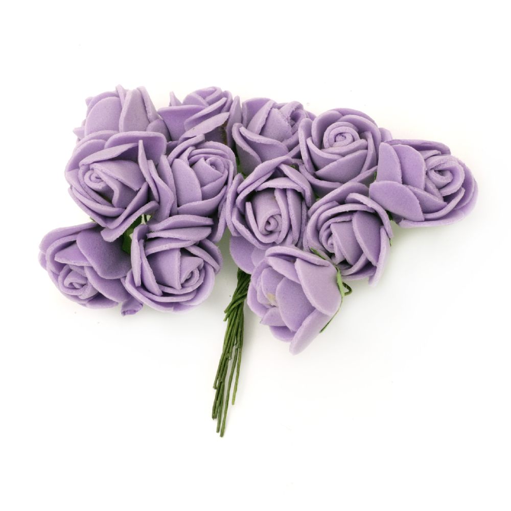 Rose bouquet from EVA foam and green wire stems for embellishment of tiaras, hairpins 20x85 mm  purple -12 pieces