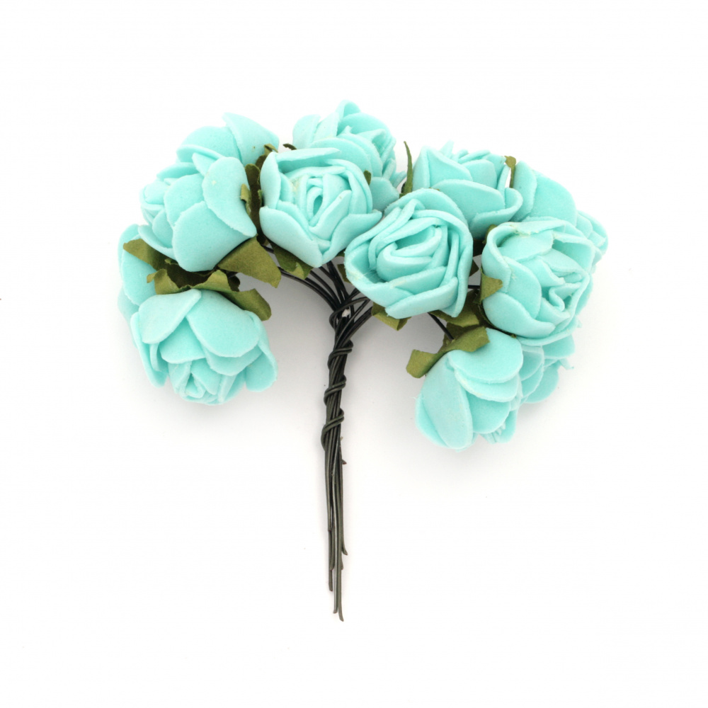 EVA Foam Rose bouquet 20x80 mm color turquoise - 12 pieces