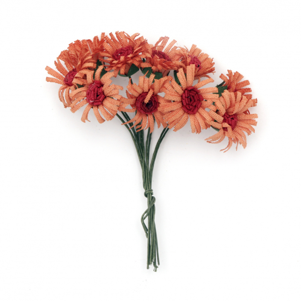 Букет цветя от текстил и тел цвят оранжев и червен 20x90 мм -10 броя