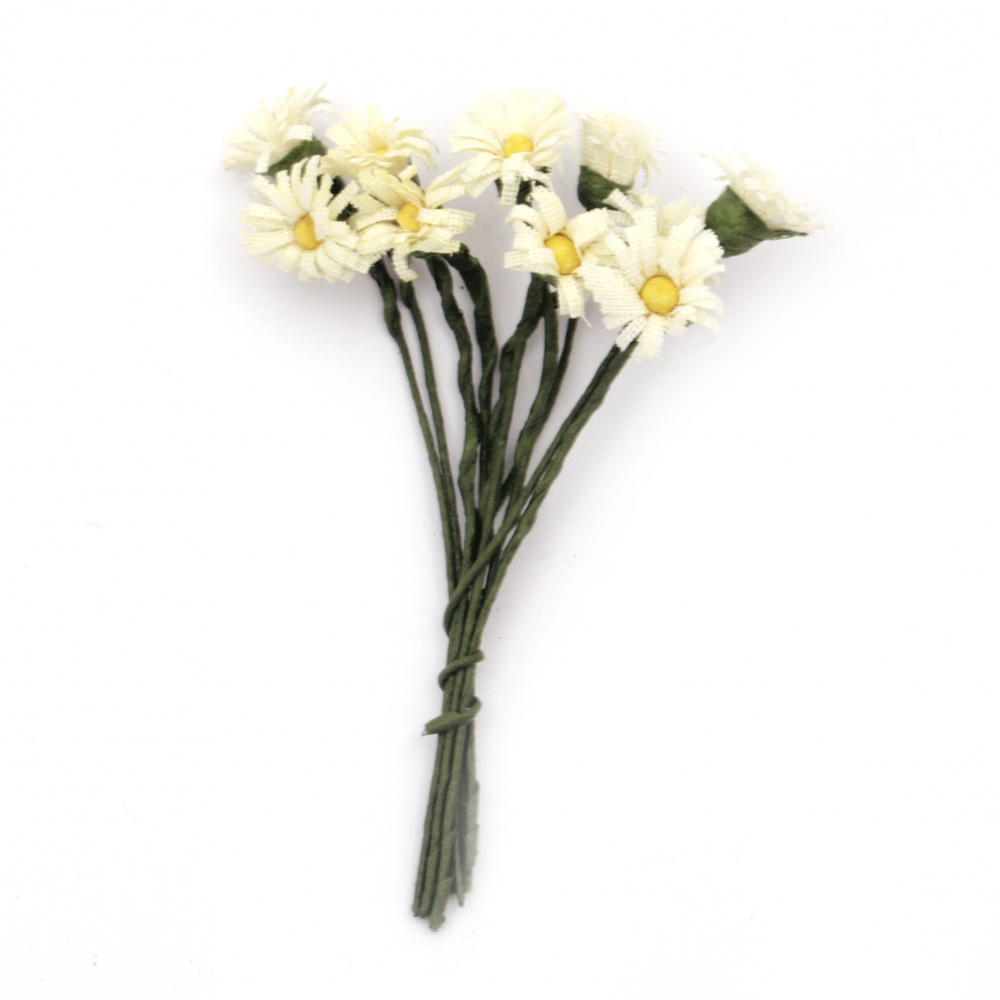 Daisy bouquet for decoration of frames, albums, boxes 12x90 mm light yellow - 10 pieces