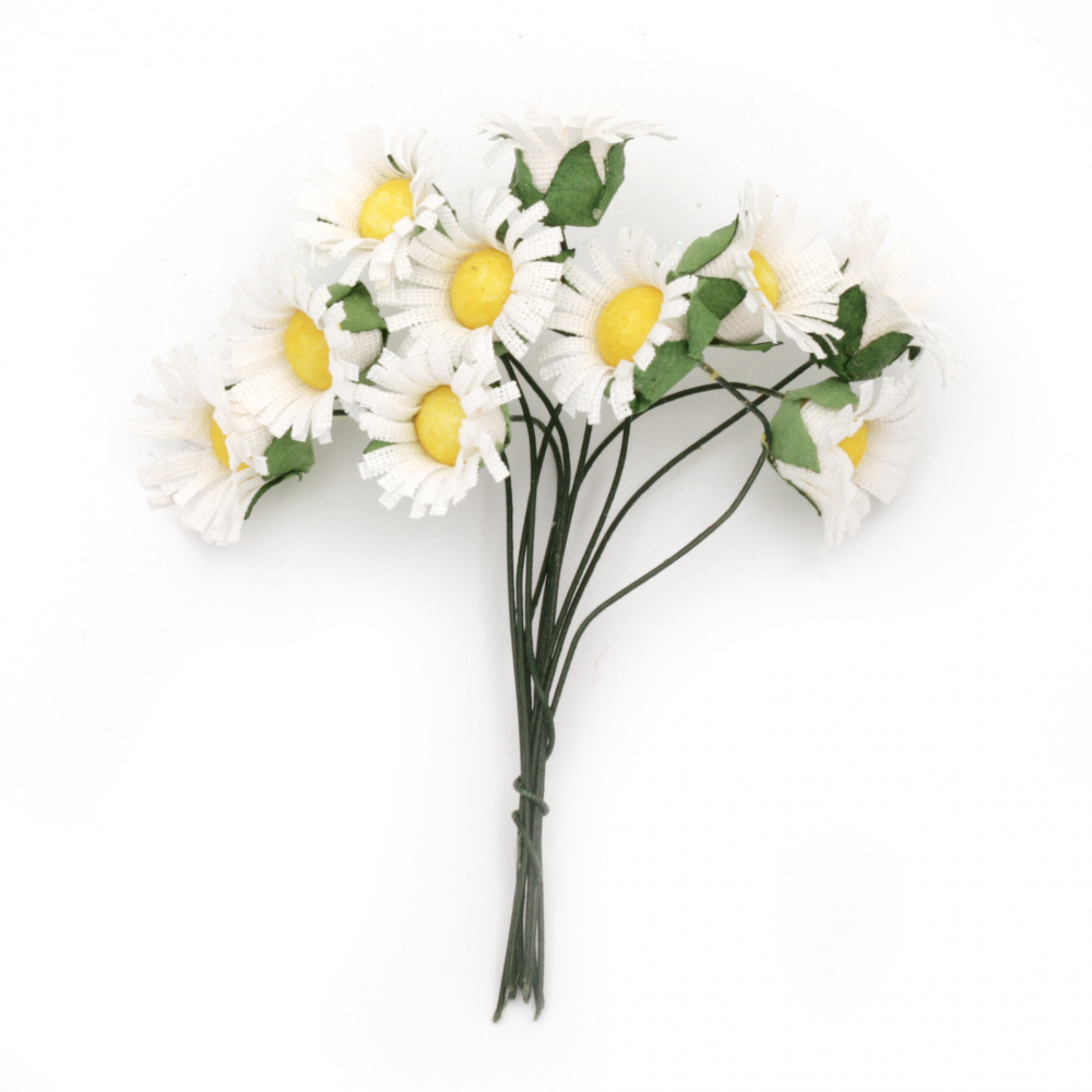 Bouquet of artificial flowers for decoration 20x90 mm color white and yellow - 10 pieces