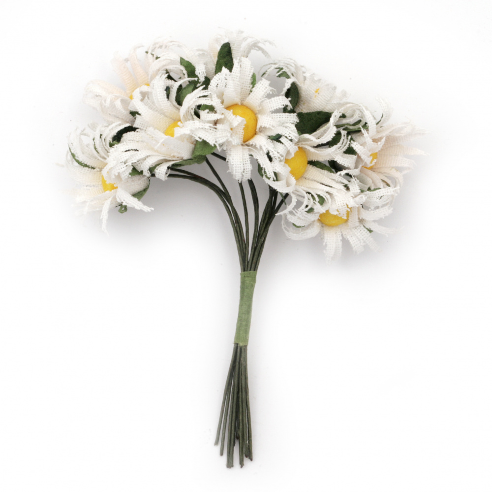 Bouquet of artificial daisy flowers for decoration 25x90 mm white and yellow - 10 pieces
