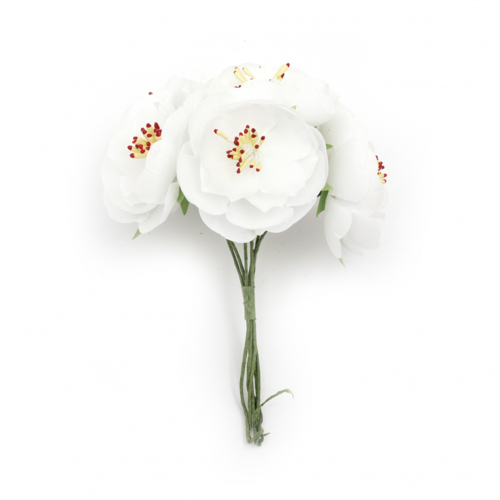 Textile bouquet spring Flowers with stamens 130x50 mm color white - 6 pieces