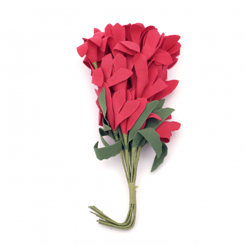 Artificial foam flower bouquet with wire 20x30x190 mm  color red - 10 pieces DIY arts, wedding decoration