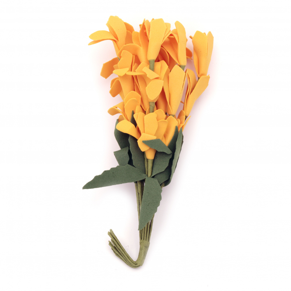 Artificial foam flower bouquet 20x30x190 mm rubber and wire, color yellow - 10 pieces