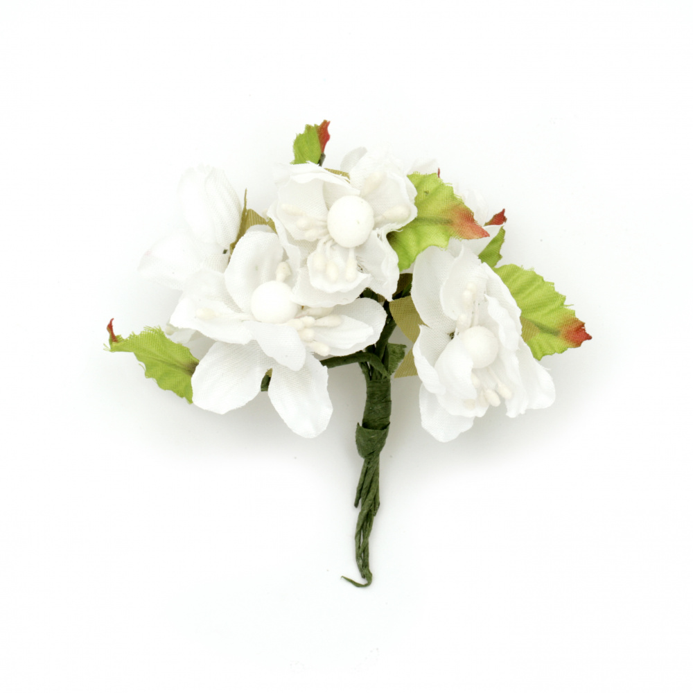 Buchet de primăvară cu flori stamină textilă 40x90 mm culoare alb -6 bucăți