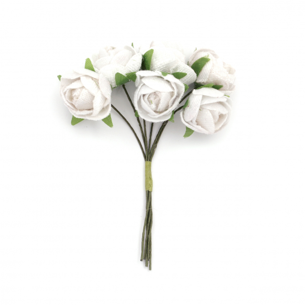 Textile bouquet roses suitable for wedding decoration 20x100 mm color white - 6 pieces