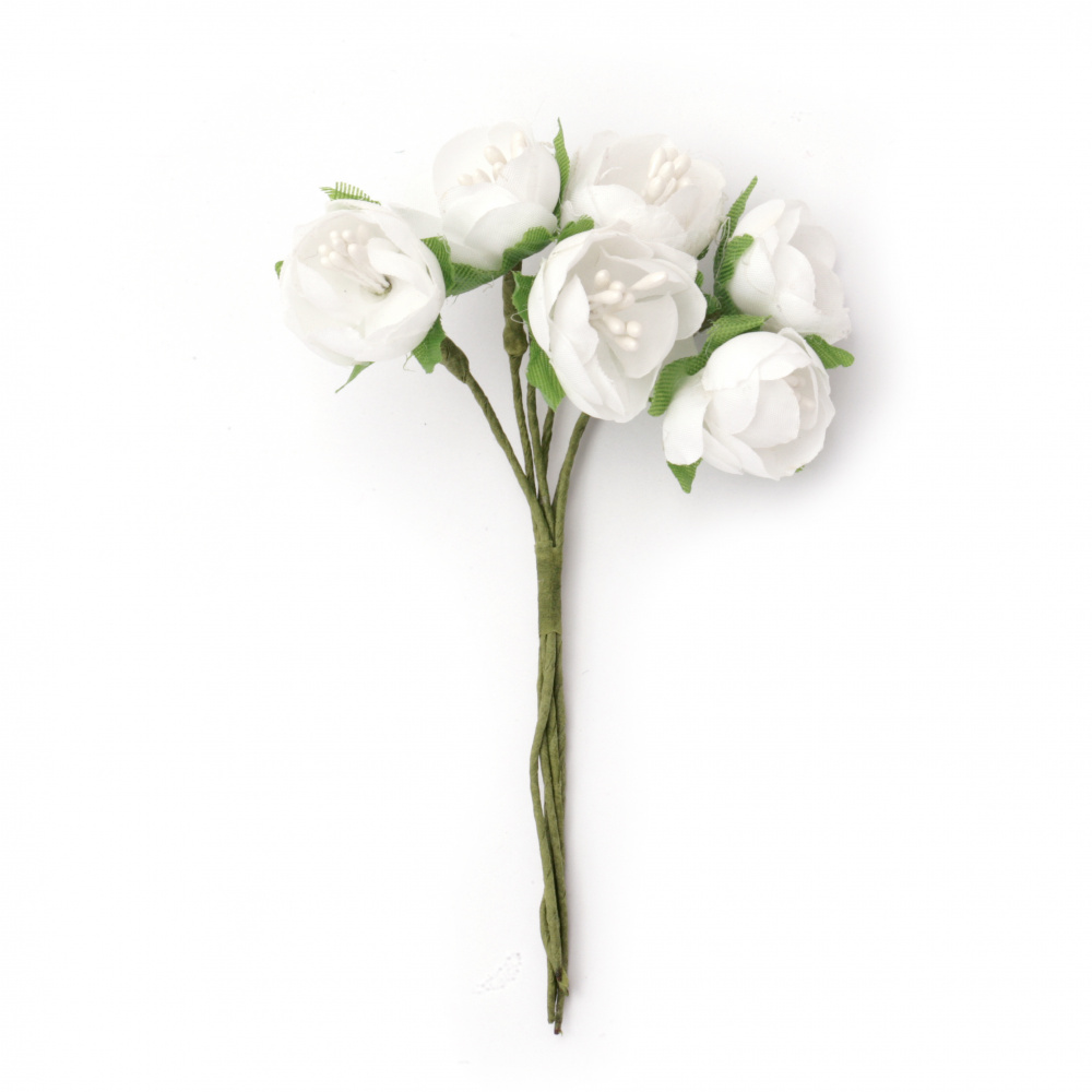 Textile bouquet  Flowers with stamens 20x110 mm  color white - 6 pieces