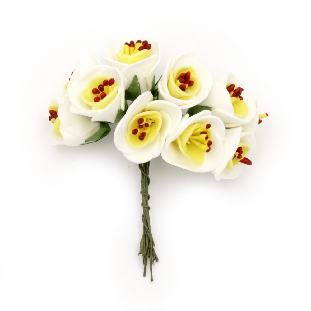 Buchet de flori cauciuc 20x100 mm stamine culoare alb și galben -10 bucăți