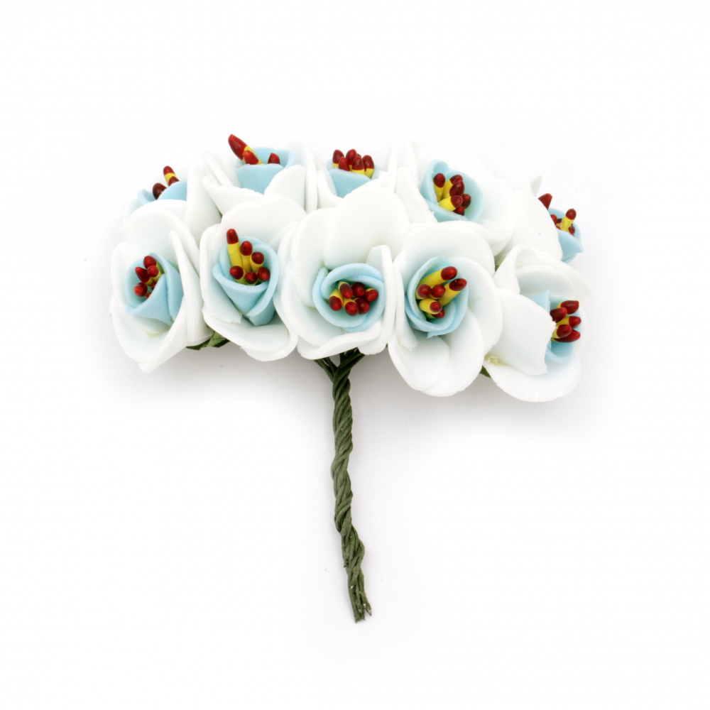 Bouquet of rubber flowers 20x100 mm stamens color white and blue - 10 pieces