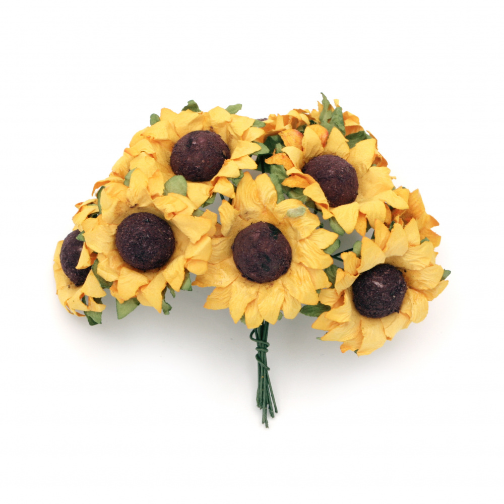 Sunflower paper  bouquet for for handmade hobby projects 40x80 mm - 10 pieces