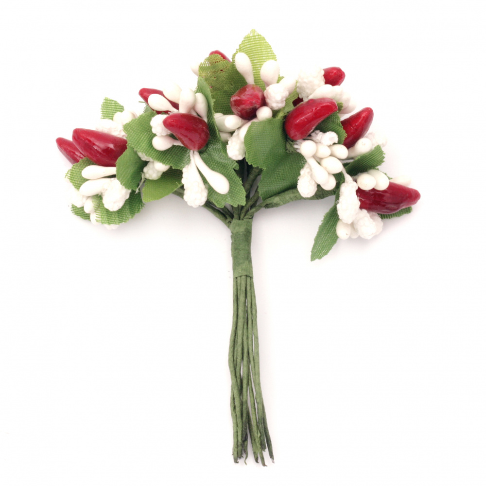 Λουλούδια από χαρτί και σύρμα 100 mm σε ματσάκι, κόκκινο και λευκό -10 τεμάχια