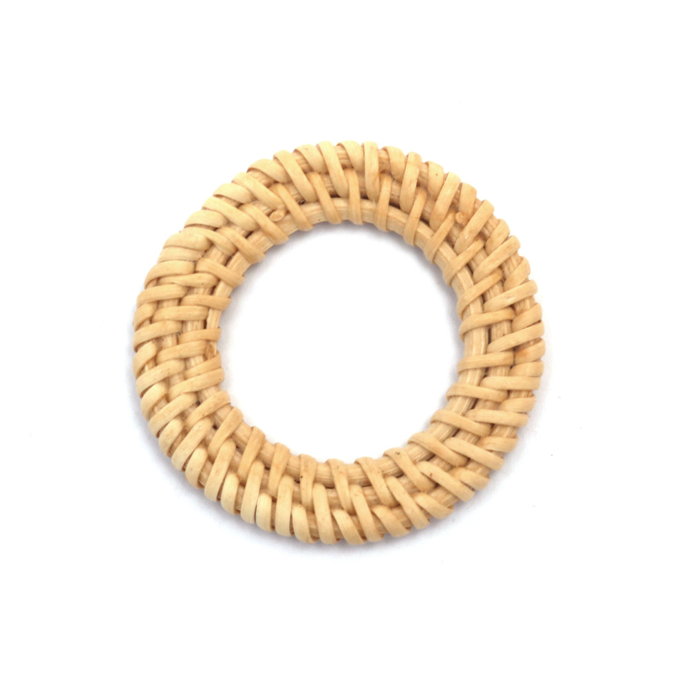 Round Rattan Decorative Element 42~55x3~6 mm, Hole: 18~35 mm /  Handmade, Natural Color