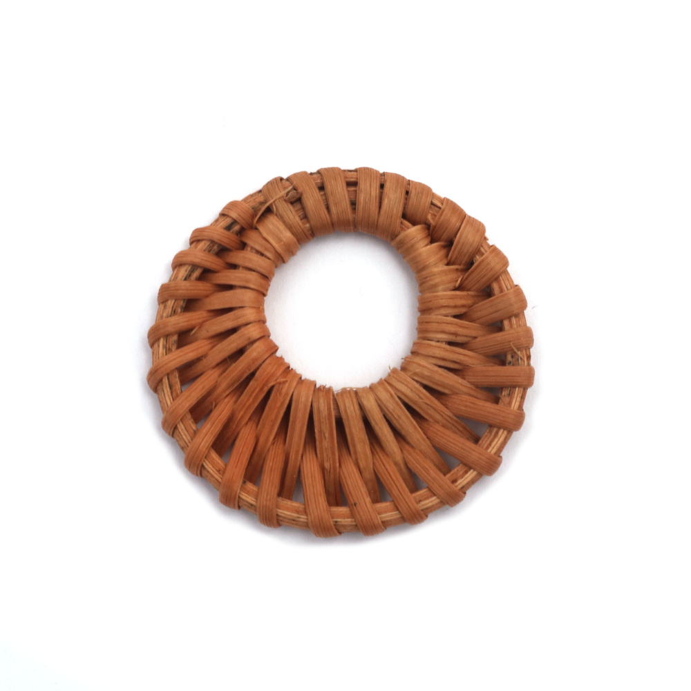 Round Rattan Decoration Element 42~50x4~6 mm, Hole: 17~23 mm,  Handmade, Light Brown Color