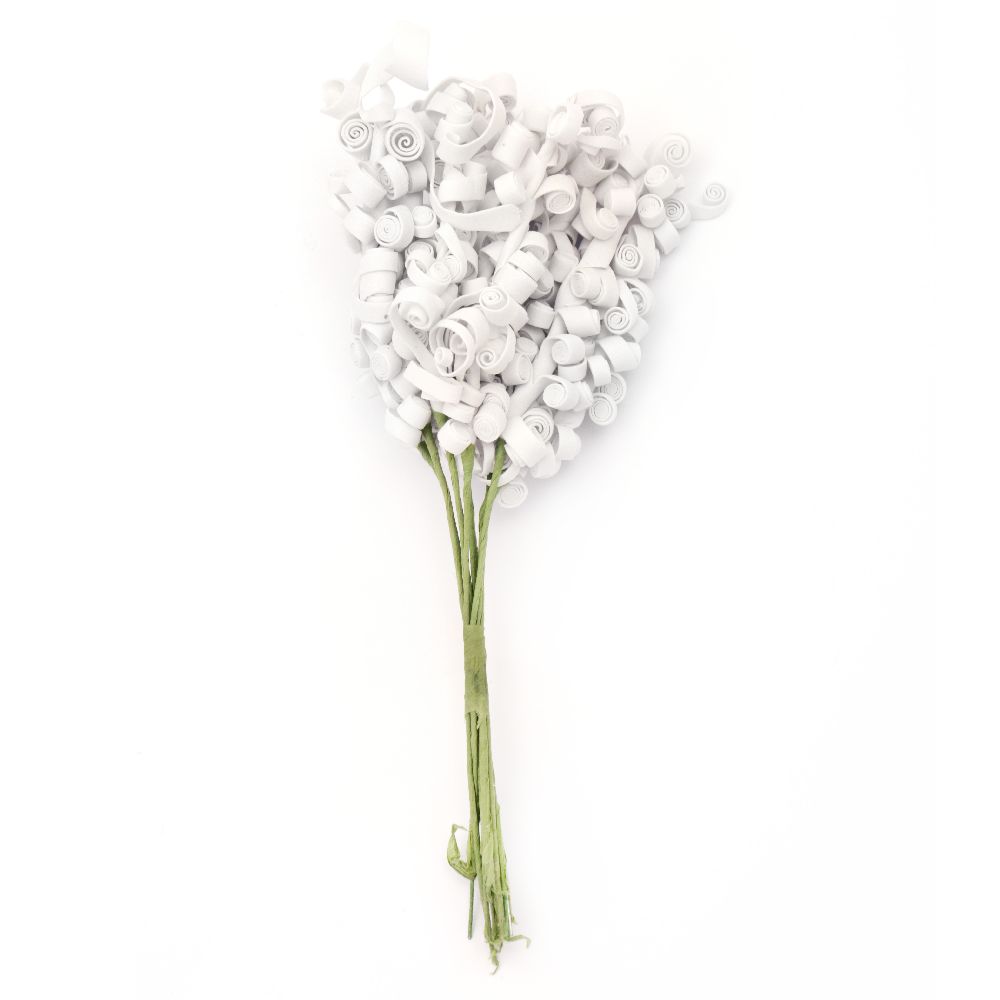 Flower bouquet for art decoration, festive cards, candle embellishment 15x80x160 mm rubber and wire, white -10 pieces