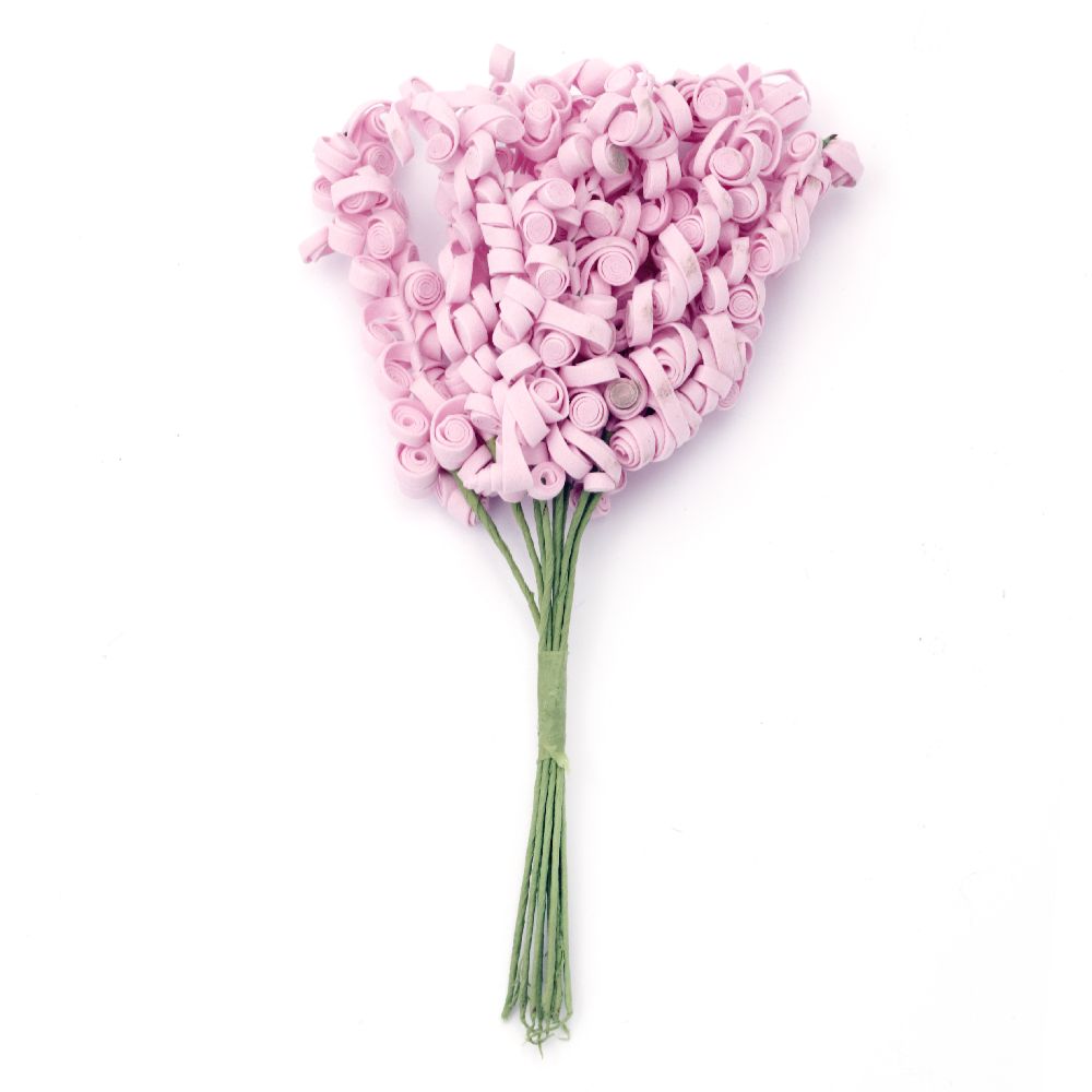 Букет от гумирани цветя с тел цвят розов 15x80x160 мм -10 броя