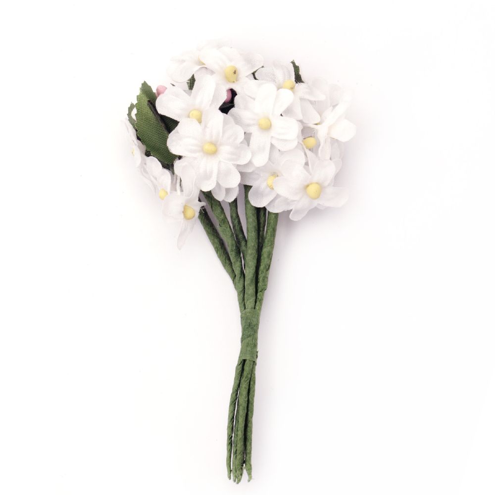 Delicate white flower bouquet for decoration of greeting cards, frames, albums 20x120 mm - 6 pieces