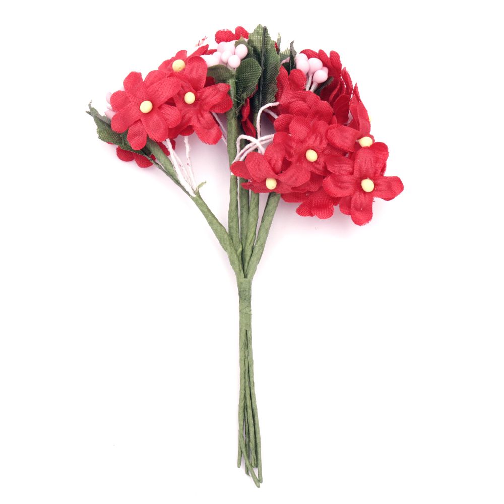 Artificial bouquet red flowers for embellishment of tiaras, hairpins 20x120 mm - 6 pieces