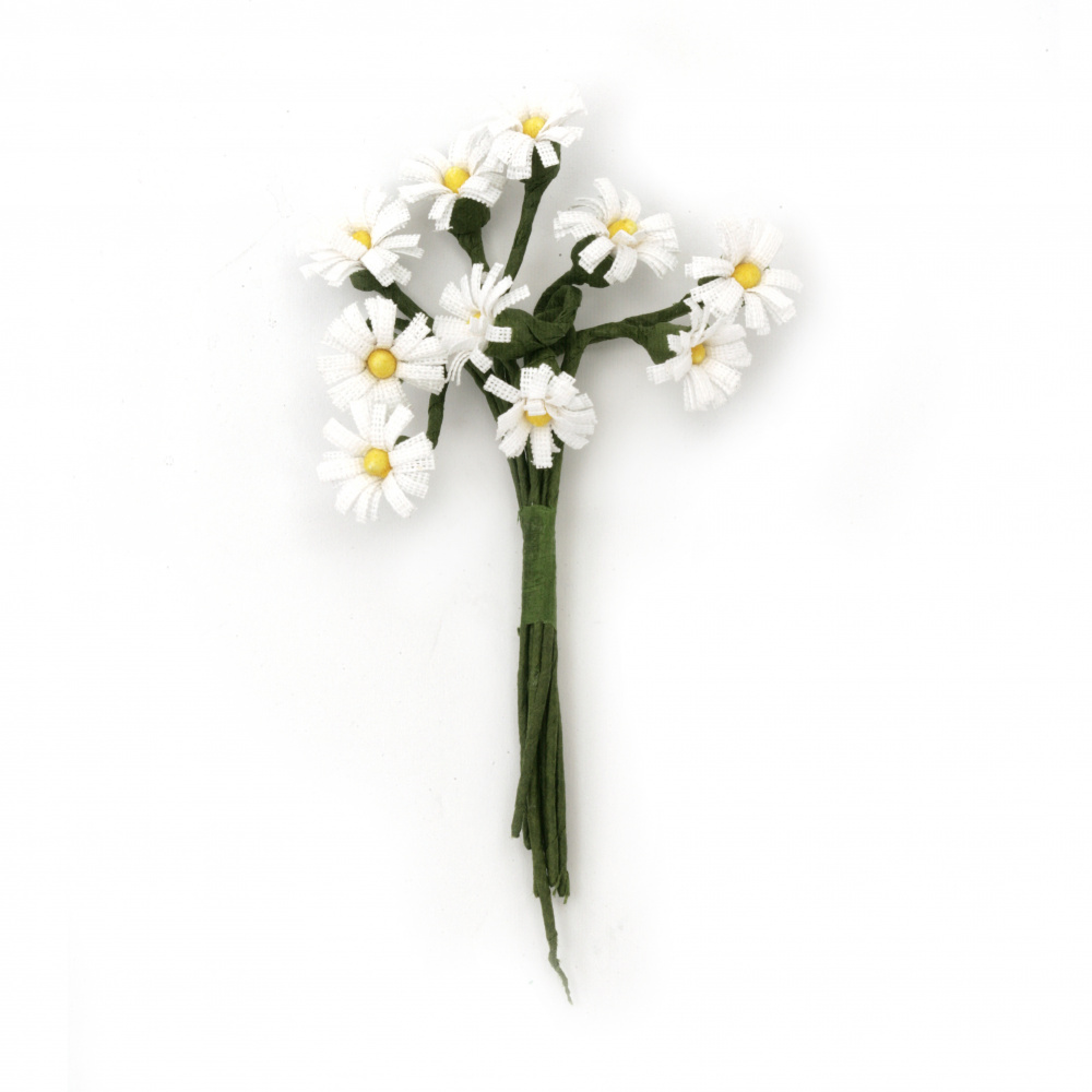 Daisy bouquet 12x90 mm white and yellow - 10 pieces