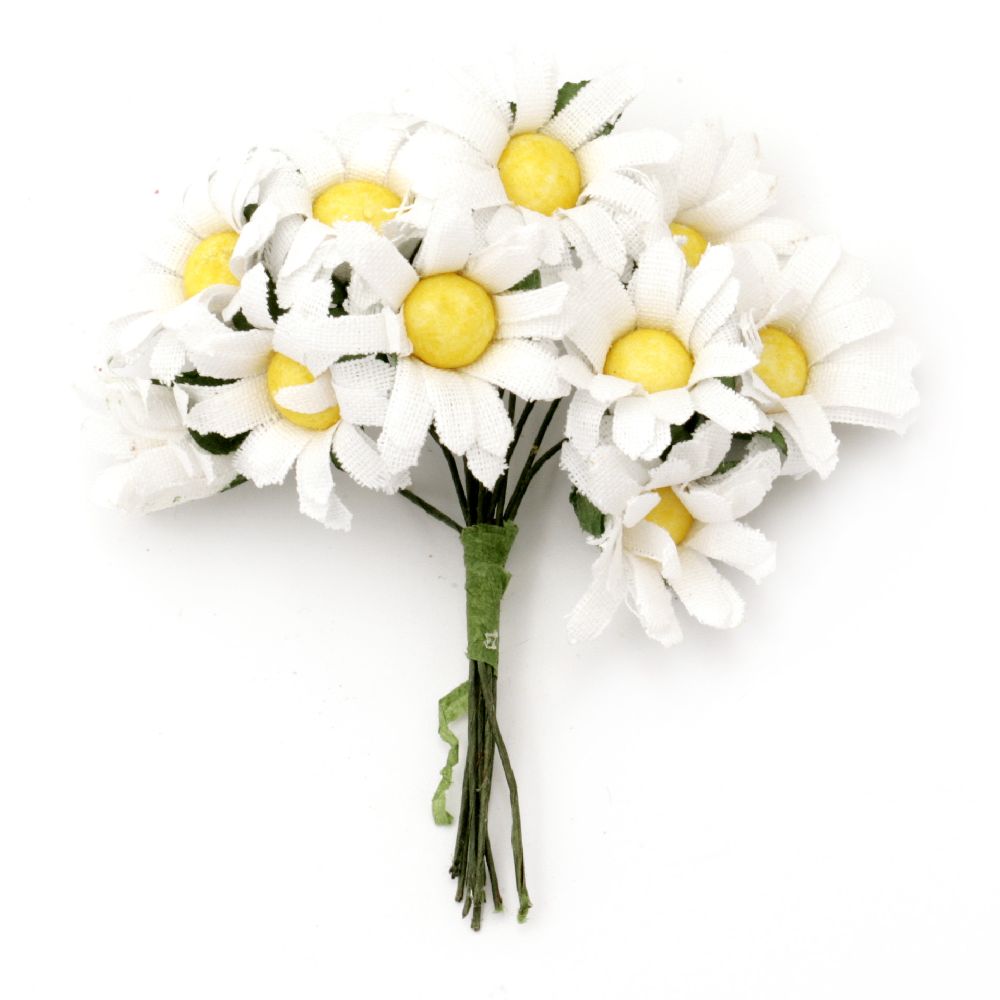 Daisy bouquet 25x80 mm white and yellow - 10 pieces
