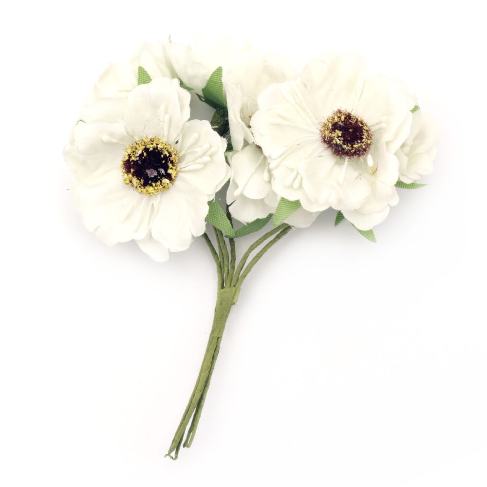 Textile bouquet  Flowers with stamens 45x120 mm color champagne - 6 pieces