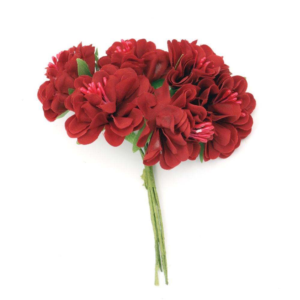 Bouquet Carnation flower with stamens  35x110 mm red - 6 pieces