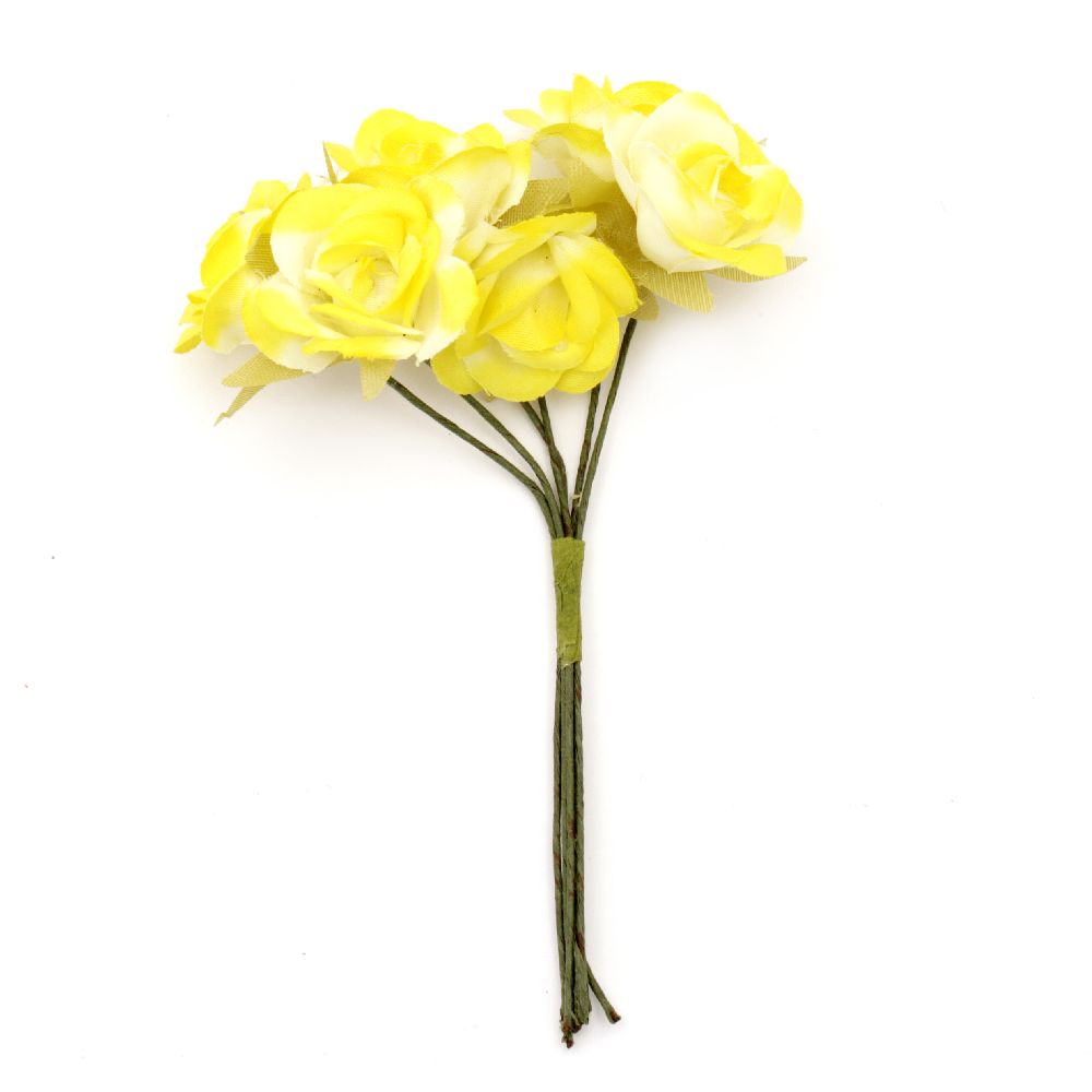 Rose bouquet textile 22x100 mm yellow light -6 pieces