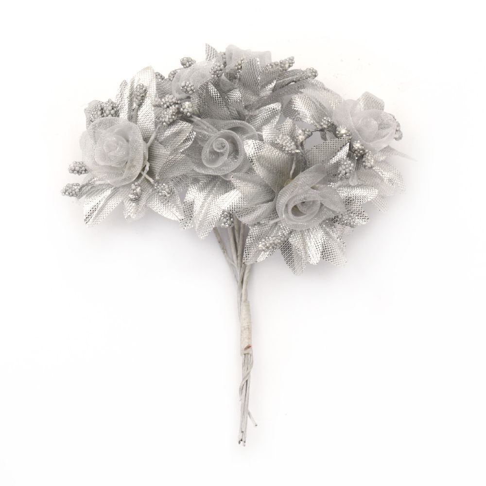 Flower bouquet textiles and organza 40x110 color silver - 6 pieces