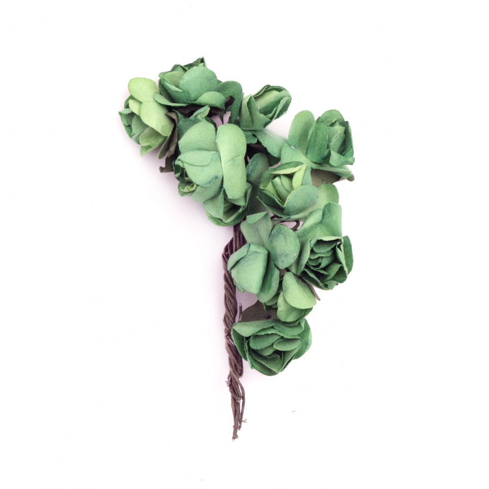 Букет рози от хартия и тел цвят тревисто зелен 20x70 мм -12 броя
