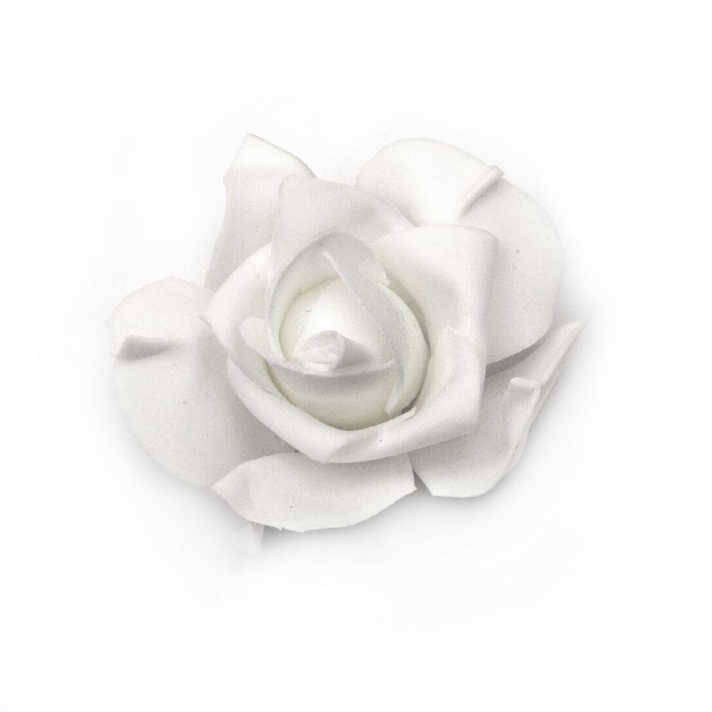 White Foam Roses for Craft Projects and Decoration / 70x45 mm - 5 pieces
