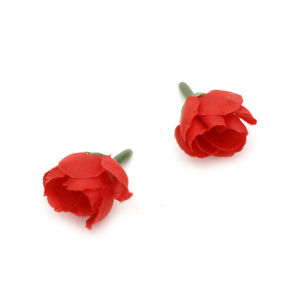 Red rose with stump  for installation, flower for decoration 20 mm - 10 pieces