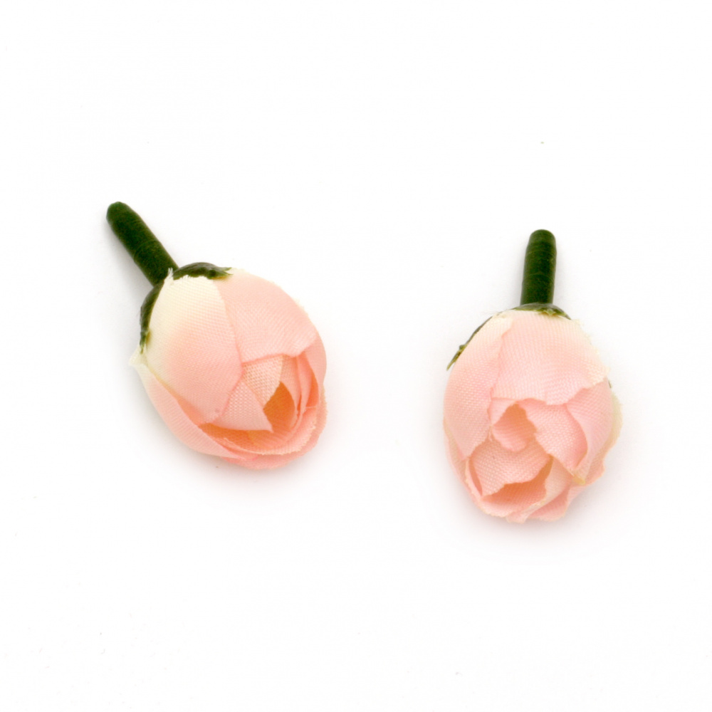 Artificial Rose Bud with Mounting Stud / Peach / 20 mm - 10 pieces