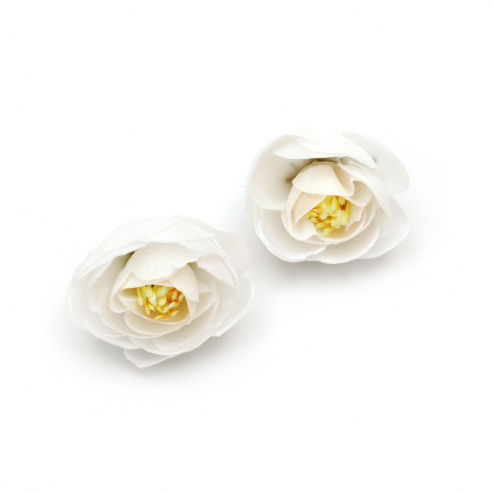 Fake Peony Head with Mounting Stud / 40 mm / White - 5 pieces